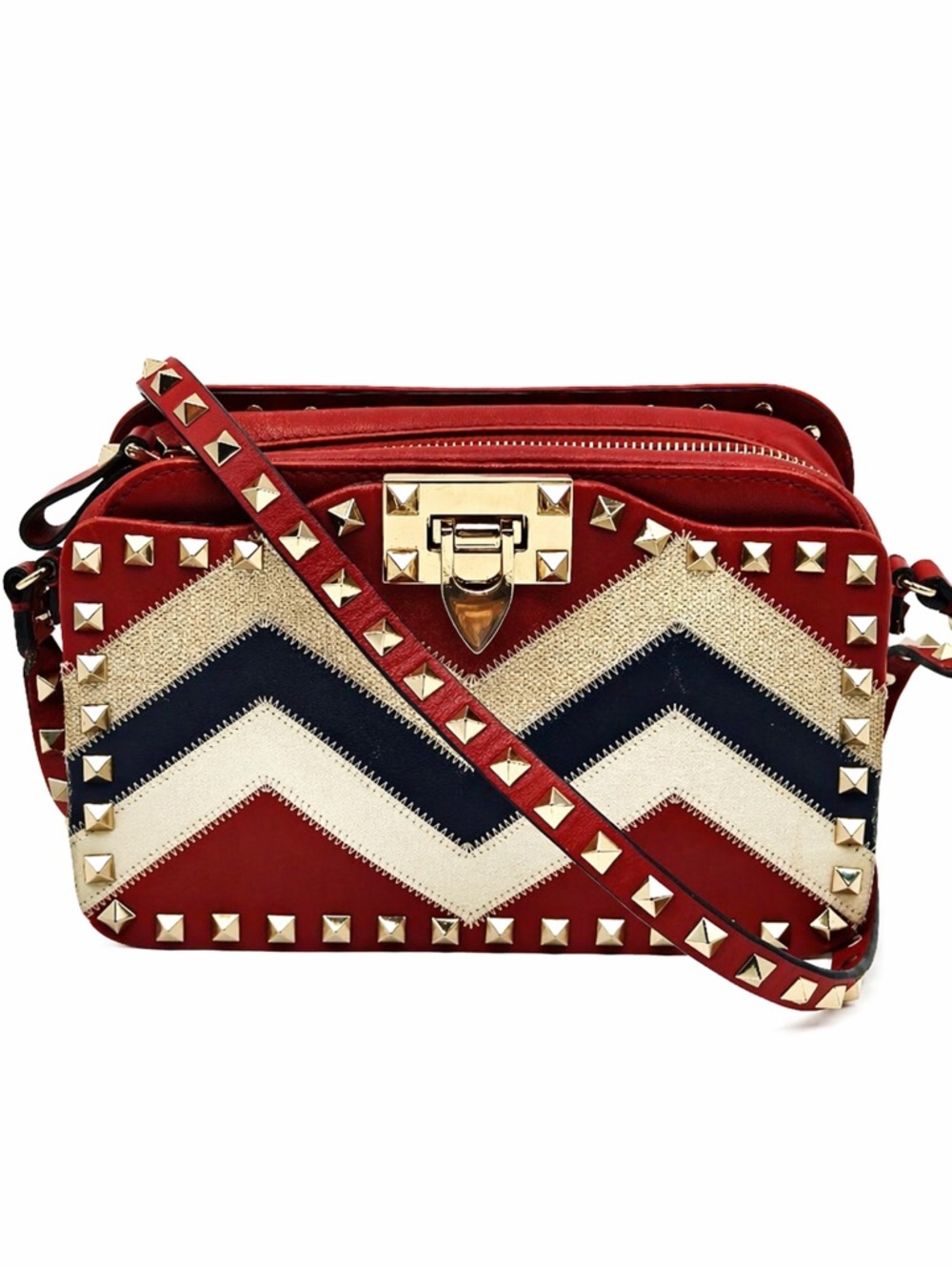 Valentino Garavani Rockstud Chevron Crossbody Bag Red Leather Studded bag